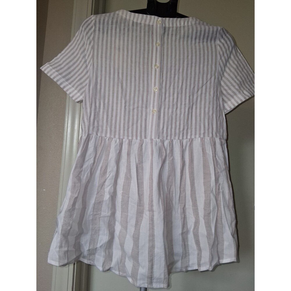NEW! Women's 11.1 Tylho Anthropologie Striped Peplum Blouse w/ Button Back, S - Picture 10 of 12
